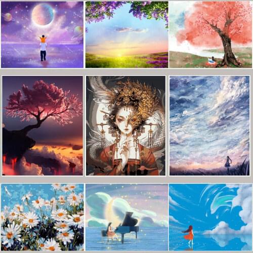 DIY digital oil painting living room porch decoration painting hand color painting figure landscape animation oil color painting