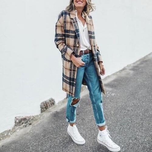 New fashion 2020 brand womens jackets speed Bribe Loose Long Fund Lattice Woman Woolen Loose Coat