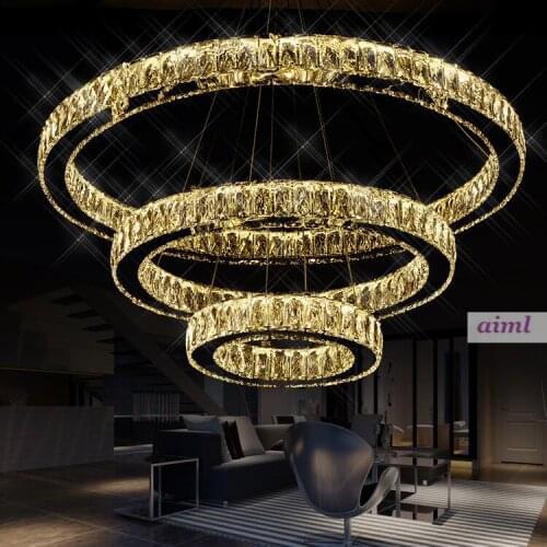 NEW 3 Ring LED Pendant Lighting Transparent K9 Big Crystal pendant Lights 30 -90w 110-240v Size 70+50+20cm Free shipping