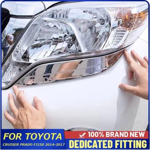 For Toyota Land Cruiser Prado FJ150 2014 to 2017 Front Fog Lamp Trims Cover Head Light Eyebrow Strips Cover Stickers