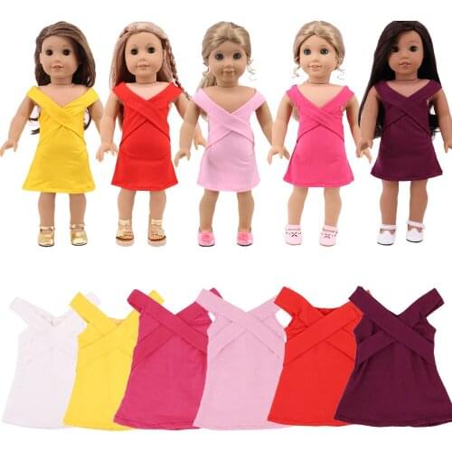 Sexy V-neck Dress Solid Color Daily All-match For 18 Inch American Doll Girls & 43 Cm New Born Baby,Doll Accessories For Clothes