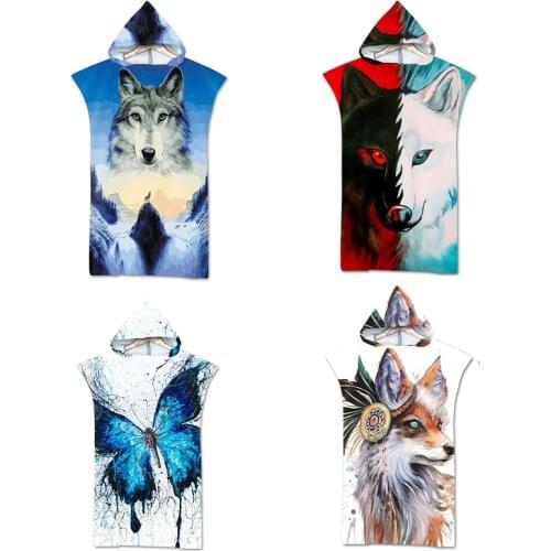 Adult Children Microfiber Printed Hooded Beach Towel Quick Dry Swimming Pool Changing Poncho Bathrobe Sport Surf Cloak