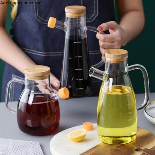 Transparent Glass Oil Can Soy Sauce Bottle Vinegar Pot Condiment Bottles Oil Bottle with Scale Kitchen Supplies Seasoning Bottle