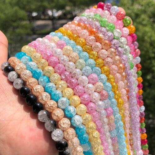 6/8/10mm Multi-color Snow Cracked Crystal Beads Round Loose Quartz Crystal Beads for Jewelry Making DIY Bracelet
