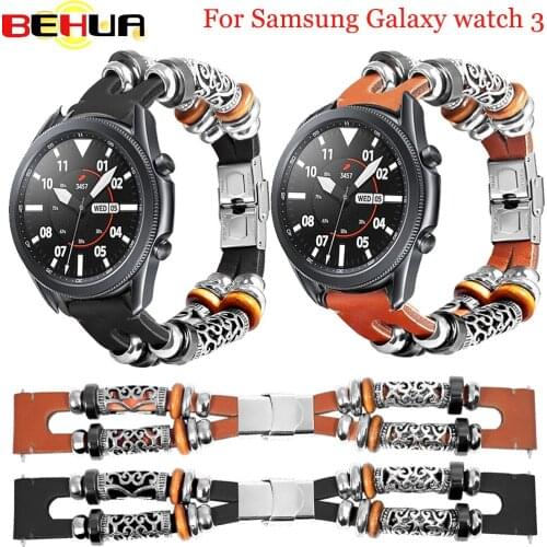 Watchbands For Samsung galaxy watch 3 41MM 45MM Active 2 40mm 44mm Genuine Leather 20mm Watch band Strap Retro Bracelet ремешок