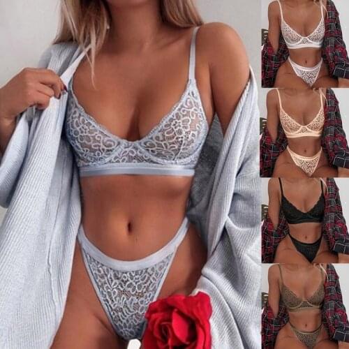 Deep V-neck 2 Piece Set Bras Lace Plus Size Bra And Panty Set Women Underwear Set Fashion Transparent Lingerie Sexy Brief Sets