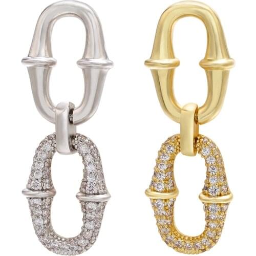 HECHENG CZ Ear Studs Double Rectangular Earrings geometric Wholesale For Women copper Gold silver color DIY Gift Jewelry VE124