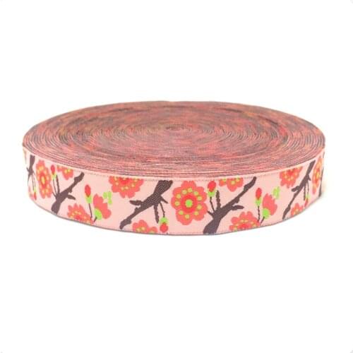 ZERZEEMOOY wholesale 5/8'' (16mmx10yards) Woven Jacquard flower Ribbon plum blossom lace ktzd15102804