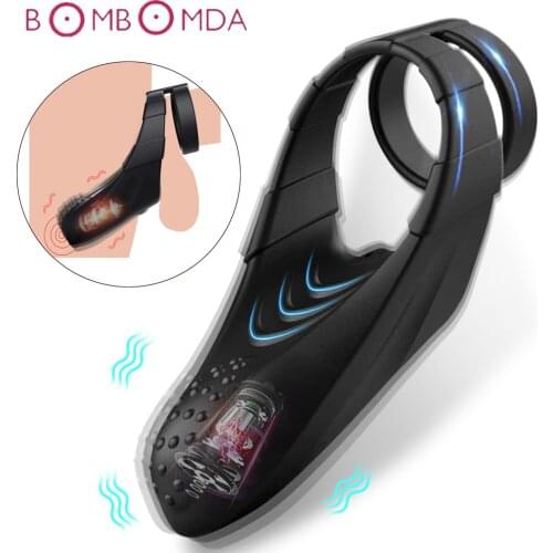 Vibrating Penis Massager Ring for Men Male Masturbator 10 Modes Penis Massager Scrotum Delay Ejaculation Long-Lasting Trainer