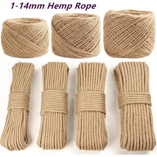 1-14mm High Quality Natural Hemp Rope DIY Handmade Craft Home Decoration Cords Retro Jute Twine for Gift Packing Bags Tag Supply