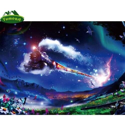 YUMEART DIY Diamond Embroidery Sky Speeding Train Full Drill Diamond Painting Steam Train Cross Stitch Mosaic Living Room Decor