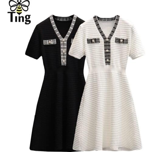 Tingfly Sweet Girl Skinny Lady Knit Mini Short Dress V Neck Button Decor Knitting A Line Vestidos Plus Size Vestidos Zaful New
