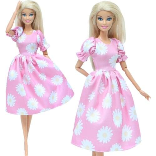 High Quality 1 Set Daisy Flower Pattern Pink Dress Daily Casual Wear Sweet Suit Accessories Clothes for Barbie Doll Girl Toy