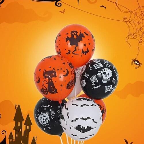 100pcs Balloons For Halloween Party Decoration Supplies Pumpkin Skull Spider Skeleton Latex Inflatable Balloons Orange Black
