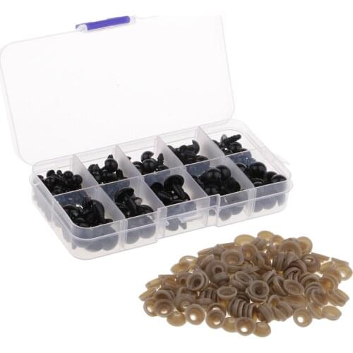 142pcs Mixed Size 6/8/9/10/12mm Black Plastic Screw Safety Eyes Accessories for Teddy Bear Doll Plush Animals Toys Craft Making