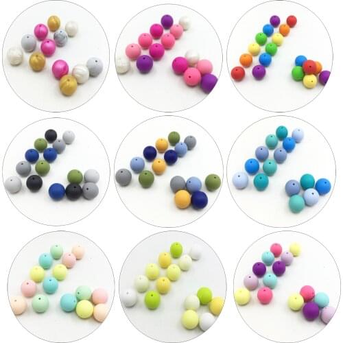 200pcs Silicone 15mm LOOSE round Beads Baby Teething Beads-39colors -Safe Food Grade Teething Chewed Round Silicone ball