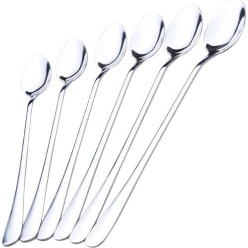 6pcs Long Handle Stainless Steel Tea Coffee Spoons Ice Cream Cutlery