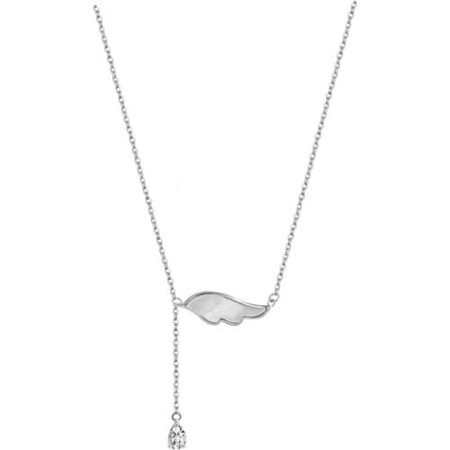 925 Sterling Silver Pin Cool Wind Simple Temperament Angel Wing Pendant Clavicle Chain