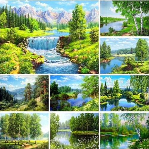 5D Diamond Painting Tree Landscape Handicraft Lake Mosaic DIY Full Diamond Embroidery Spring Art Rhinestone Home Decoration