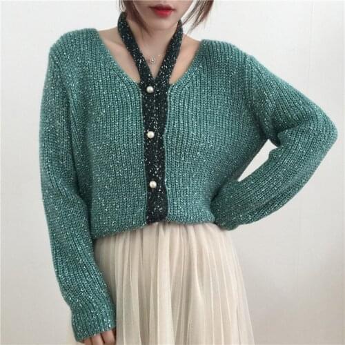 Amolapha Sexy Women Knitted Shiner Criss Cross Sweater Tops Woman Designer Knitting Cardigans Clothing