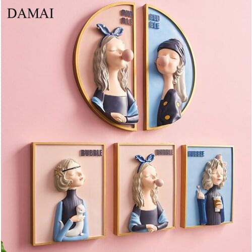 Bubble Girl Decorative Plates Resin Room Decor Mural Hanging Pictures Nordic Modern Living Room Decoration Pendant Ornaments