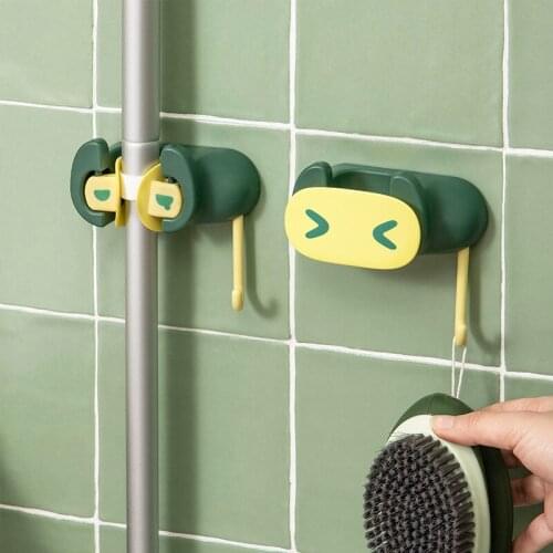 Cartoon Mop Holder Hook Punch-Free Wall Mounted Broom Rack Strong Adhesive Mop Organizer Kitchen Bathroom Accessories Organizer