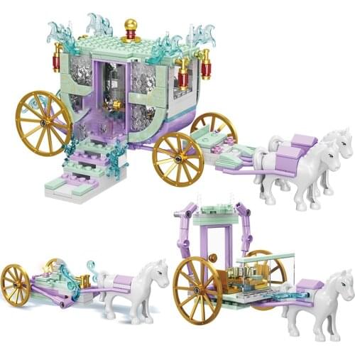 Friends DIY Toys Romantic Princess Carriage Sets with Horse Dolls Building Blocks Toys for Girls Assembling Bricks Kids Gift