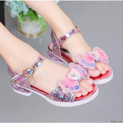 Frozen Elsa Girls Glitter Sandals Childrens High Heels Shoes Kids Performance Crystal Sandals Princess Childrens Shoes Disney