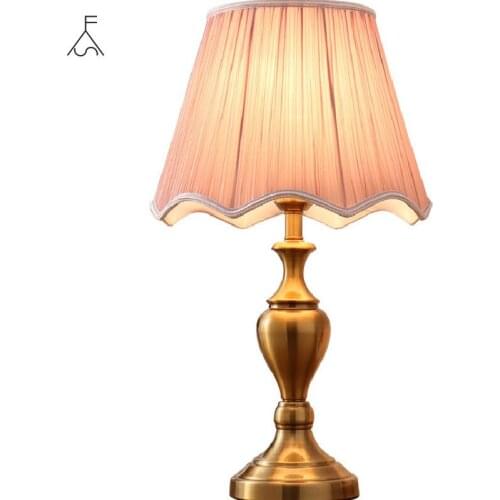 European Bronze Base Bedroom Bedsides Table Lights Fabric Shade Living Room Table Lights Study Room Reading Desk Lamp Tablelamp