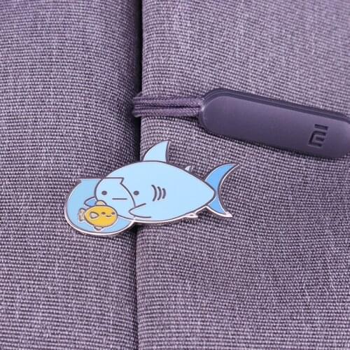 Fishbowl Fish Brooch Cute Goldfish and Shark Enamel Pin Water toys Badge Funny animal jewelry