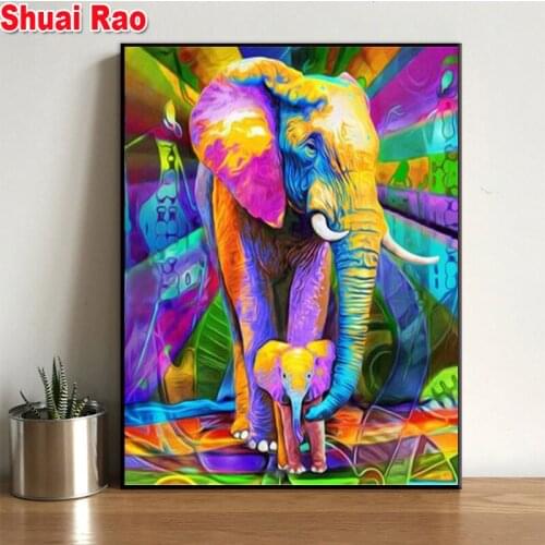 Color elephant diy diamond painting full square round diamond mosaic set cross stitch embroidery diamond puzzle animal