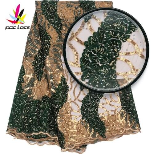 French Sequins Lace Fabric 2019 High Quality Embroidery Golden Beaded Fabric Organza For Women XZ2632B-1