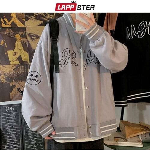 LAPPSTER Men Embroidery Streetwear Bomber Jacket 2021 Autumn Mens Fashions Windbreaker Male Korean Style Button Up Jacket Coat