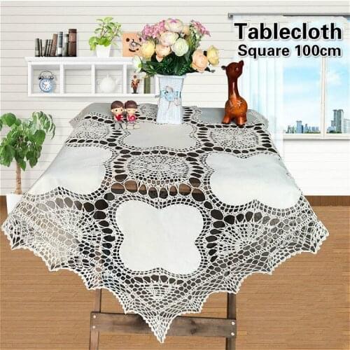 Cotton Hand Crochet Stitching European Pastoral Square 100cm Solid Tablecloth Coffee Tea Table Cover Cloth Furniture Decoration
