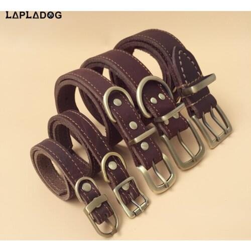 LAPLADOG Genuine Leather Adjustable Pet Dog Collar Dogs Accessories Neck 55-66 CM for Medium Large Dog Cat Puppy Collar ZL357