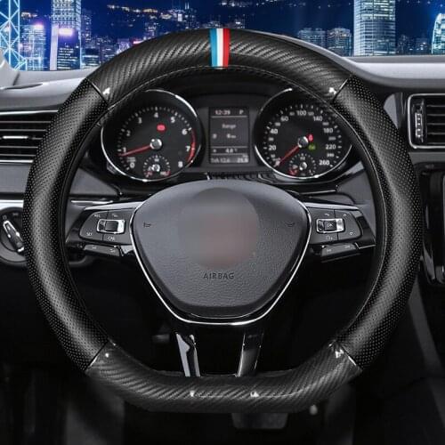 MIDOON Carbon Fiber Cow Leather Car Steering Wheel Cover For Volkswagen VW Polo Golf 5 6 7 Passat B5 B6 Tiguan Caddy Touran