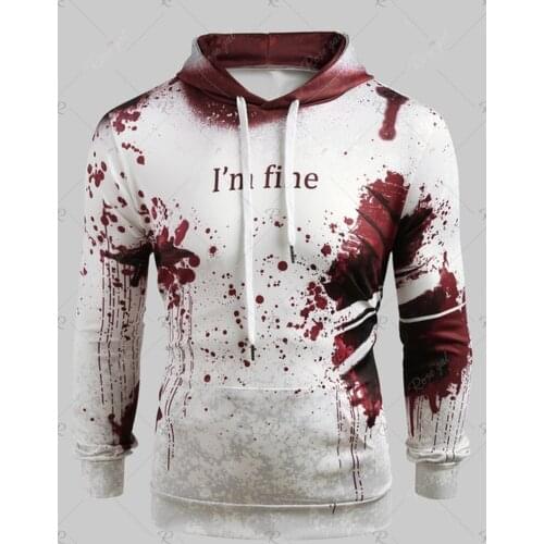 Man Hoodies Pullover Loose Big Pocket l'm Fine Letter Print Hoodie Fashion Lounge Wear Halloween Theme Tops Casual Sweatshirt