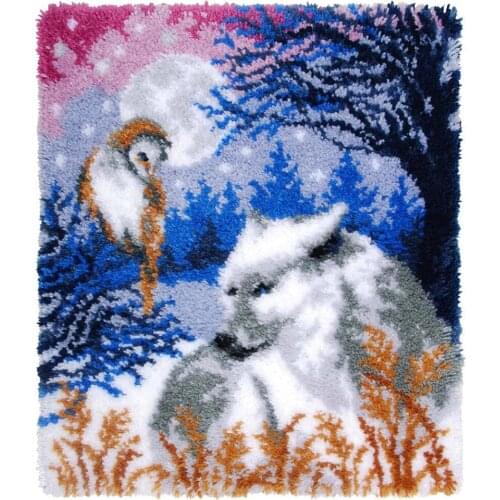 Latch Hook Rug Kits Wolf DIY Crochet Yarn Rugs Carpet embroidery with Color Preprinted Pattern Design for Adults Kids