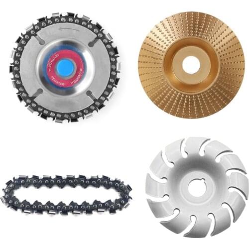 4pcs Grinder Chain Disc Set Wood Angle Shaping Grinding Wheel with Chain Woodworking Saw Wood Carving Disk Grinder Cutting Blade