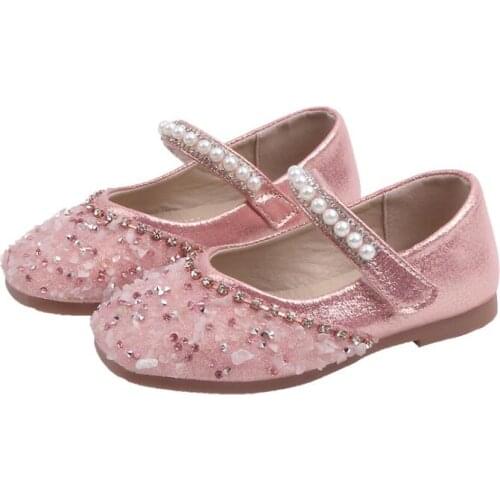 New Kids Pu Leather Shoes Girls Autumn Fashion Rhineston Flats Children Sweet Pink Dress Shoes