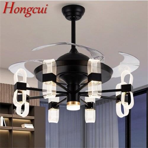 Hongcui New Ceiling Fan Light Invisible Lamp With Remote Control Modern LED For Home Living Room 110V 220V