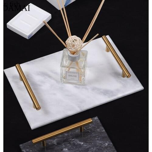 Natural Marble Trays Golden Handle Mirror Jewelry Storage Tray Nordic Dressing Table Decoration Cosmetic Container Home Decor