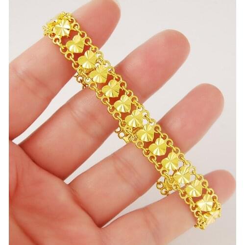Drop shipping 24k gold color womens jewelry,wholesale 24k gold hearts link chain bracelet for women ,fashion womens bracelet