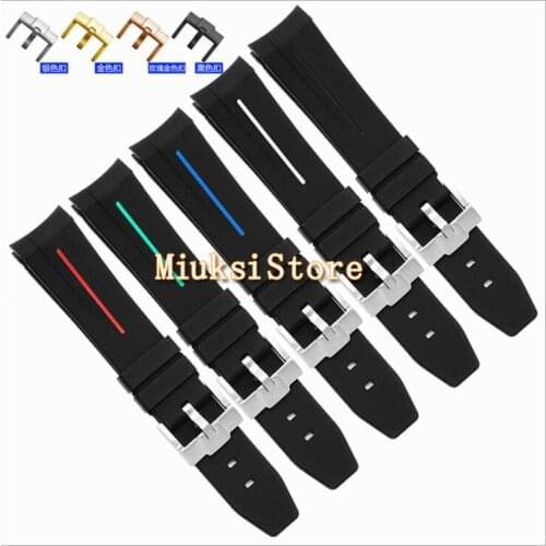 Watch Strap curved end rubber bracelet with stainless steel ardillon clasp, 20mm