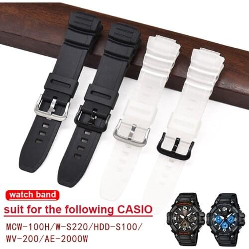 Watch Band for Casio MCW-100H/110H/W-S220/HDD-S100 WV-200/AE-2000/2100 Resin Strap 16mm Watch Accessories Silicone Strap