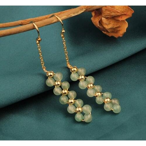 New Nature Delicate Green Long Natural Stone Aventurine Earrings for Women, Jewelry Gift Vintage Simple Womens Earrings