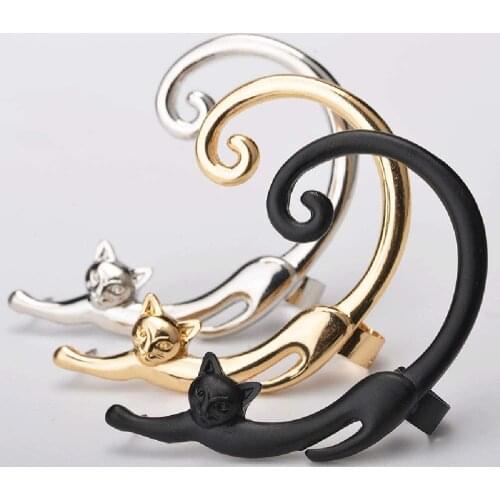 1 Piece Punk Style Cat Ear Cuff Earrings with Cartilage Rock Animal Black Stud Earring for Women Girls 2021 Ear Wrap Jewelry