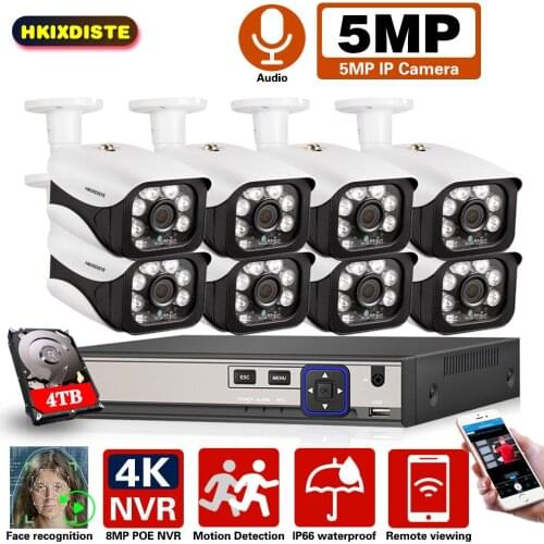 H.265+ 8CH 5MP POE Audio Security System NVR Kit POE IP Camera IR Outdoor IP66 Face Detection CCTV Video Surveillance NVR Set