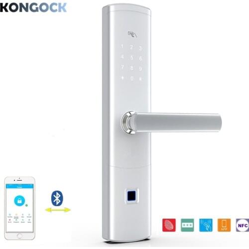 Bluetooth APP Fingerprint wireless smart door lock, RFID Card digital password NFC access USB power supply physical key