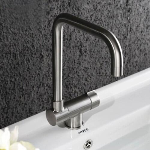 Stainless Steel Kitchen Faucet In Front Of Inward Opening Window Brush Polished Basin Sink Mixer Tap Swivel Spout Cold Hot taps
